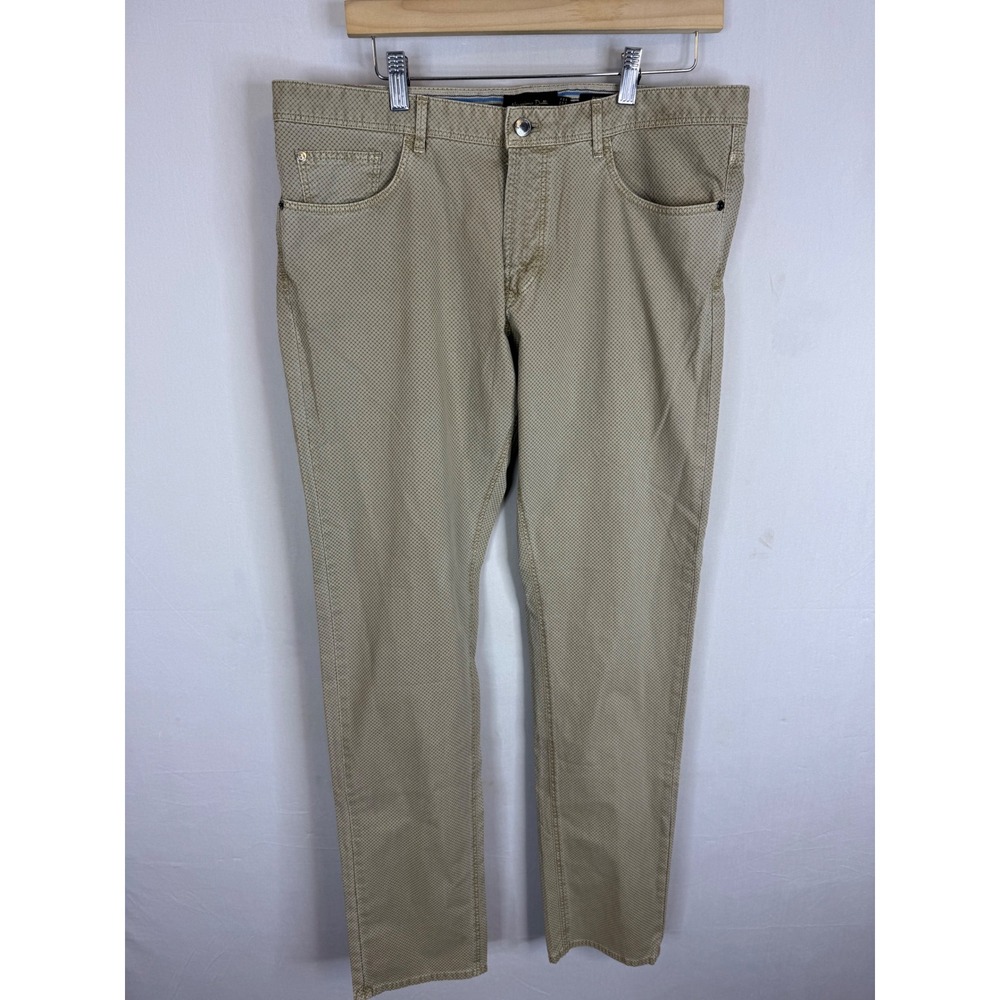 Massimo Dutti Mens Tan Geometric Micro Print Slim Fit Five Pocket Pants 34X34